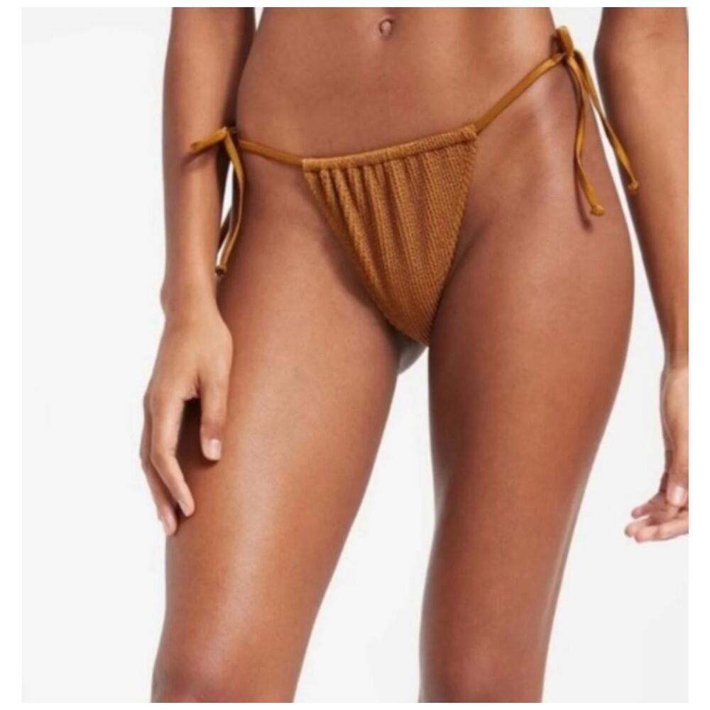 NEW‎ Good American 3/4 US L/XL Always Fits Tiny Ties Bikini Bottoms Bronze Brown